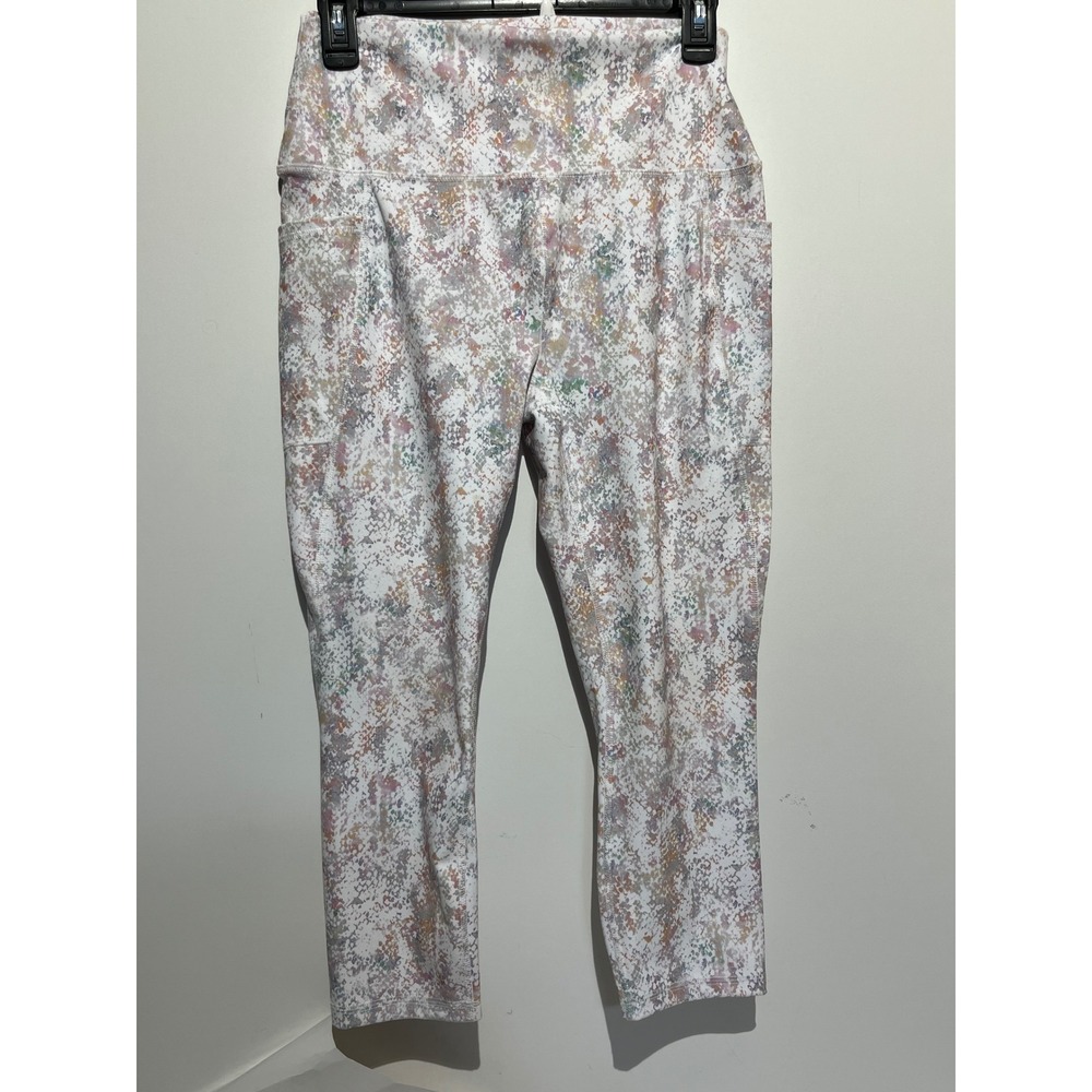 RBX Womens High Waist‎ Capri Leggings White Multi Snakeskin Print Pockets Large